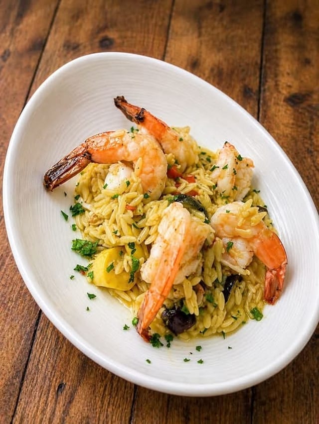 Garlic Butter Shrimp with Orzo.